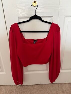 Windsor Red Classy Chic Chiffon Puff Sleeve Crop Top - Size Medium